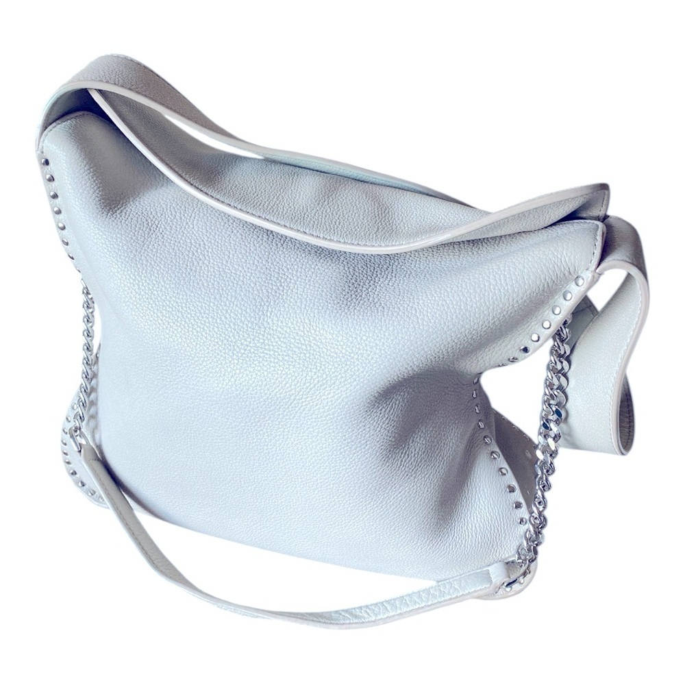 MICHAEL KORS ASTOR Studded Cement Gray Leather Hobo Messenger Shoulder Bag - Picture 7 of 13